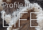 Text "Profile line LIFE" on background with fungal fruiting bodies.